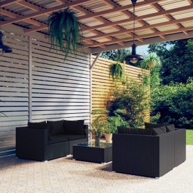 Set Divani da Giardino 5 pz con Cuscini in Polyrattan Nero