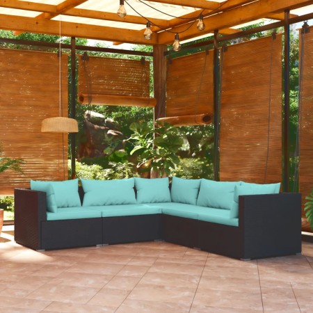 Set Divani da Giardino 5 pz con Cuscini in Polyrattan Nero