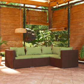 Set Divani da Giardino 4 pz con Cuscini in Polyrattan Marrone