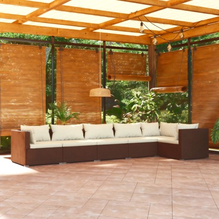 Set Divani da Giardino con Cuscini 6 pz in Polyrattan Marrone