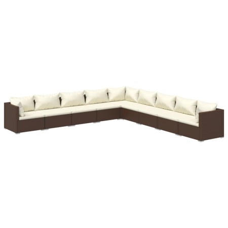 Set Divani da Giardino 9 pz con Cuscini in Polyrattan Marrone