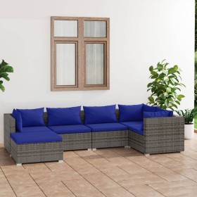 Set Divani da Giardino 6 pz con Cuscini in Polyrattan Grigio