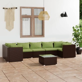 Set Divani da Giardino 8 pz con Cuscini in Polyrattan Marrone