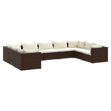 Set Divani da Giardino 9 pz con Cuscini in Polyrattan Marrone