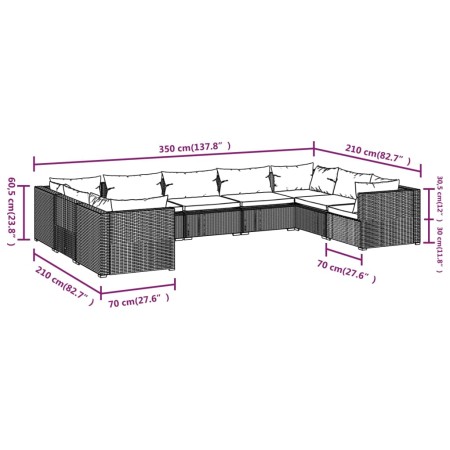 Set Divani da Giardino 9 pz con Cuscini in Polyrattan Marrone