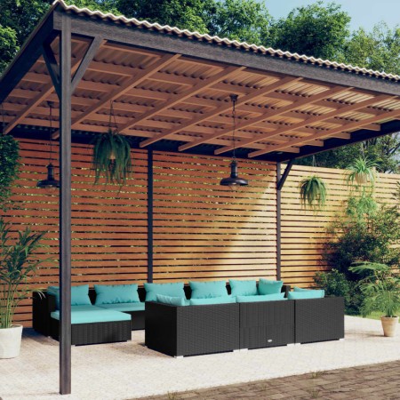 Set Divani da Giardino 10 pz con Cuscini in Polyrattan Nero