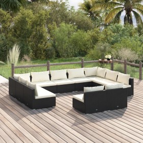 Set Divani da Giardino 11 pz con Cuscini in Polyrattan Nero