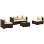 Set Divani da Giardino 5 pz con Cuscini in Polyrattan Marrone