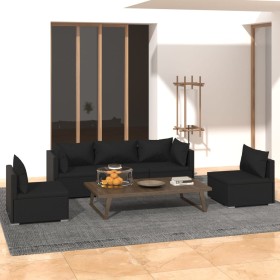 Set Divani da Giardino 5 pz con Cuscini in Polyrattan Nero