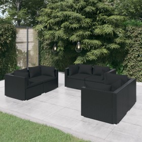 Set Divani da Giardino 6 pz con Cuscini in Polyrattan Nero