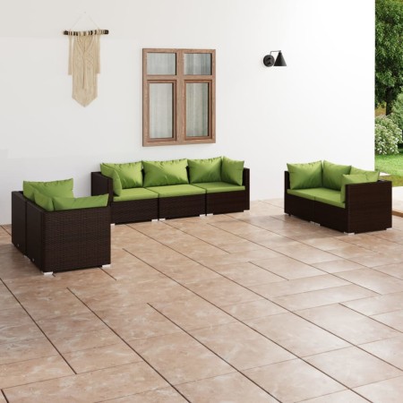 Set Divani da Giardino 7 pz con Cuscini in Polyrattan Marrone