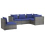 Set Divani da Giardino 5 pz con Cuscini in Polyrattan Grigio