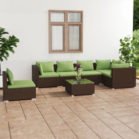 Set Divani da Giardino 7 pz con Cuscini in Polyrattan Marrone