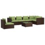 Set Divani da Giardino 7 pz con Cuscini in Polyrattan Marrone