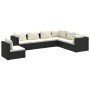 Set Divani da Giardino 7 pz con Cuscini in Polyrattan Nero