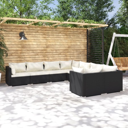 Set Divani da Giardino 8 pz con Cuscini in Polyrattan Nero