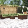 Set Divani da Giardino 10 pz con Cuscini in Polyrattan Marrone