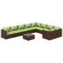 Set Divani da Giardino 10 pz con Cuscini in Polyrattan Marrone