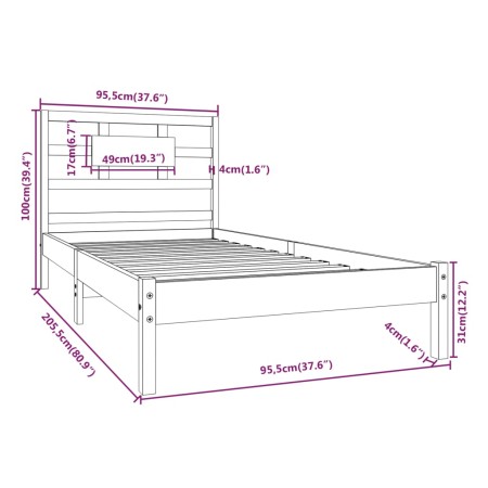 Giroletto Grigio in Legno Massello 90x200 cm