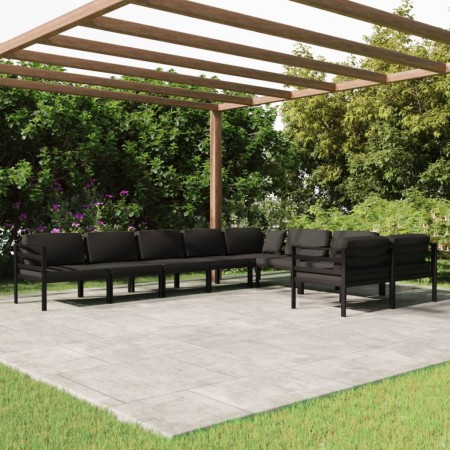 Set Divani da Giardino 9 pz con Cuscini in Alluminio Antracite