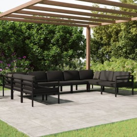 Set Divani da Giardino 9 pz con Cuscini in Alluminio Antracite