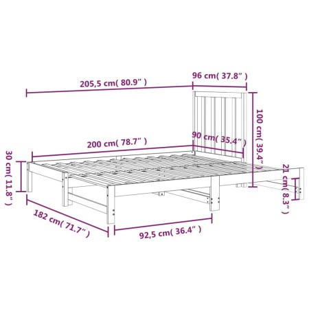 Dormeuse Estraibile Bianca 2x(90x200) cm Legno Massello di Pino