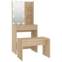 Set Tavolo da Toeletta con LED Rovere Sonoma Legno Multistrato