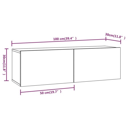 Mobili Porta TV a Parete 4 pz Bianchi 100x30x30 cm