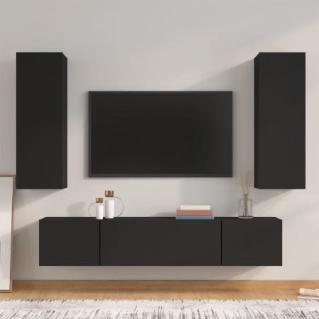 Set Mobili Porta TV 4 pz Nero in Legno Multistrato