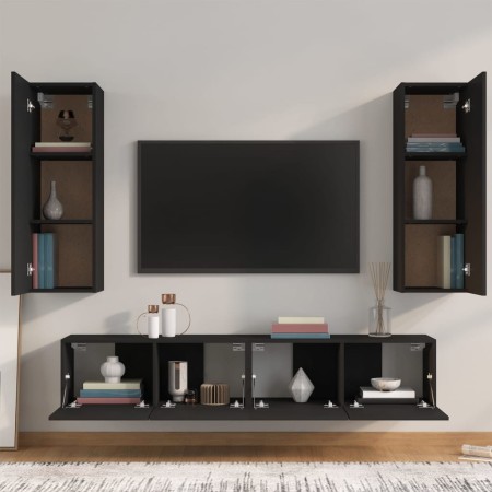 Set Mobili Porta TV 4 pz Nero in Legno Multistrato