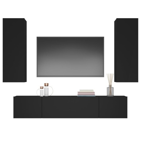 Set Mobili Porta TV 4 pz Nero in Legno Multistrato