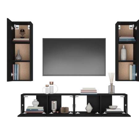 Set Mobili Porta TV 4 pz Nero in Legno Multistrato