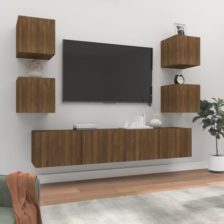 Set Mobili Porta TV 6 pz Rovere Marrone in Legno Multistrato