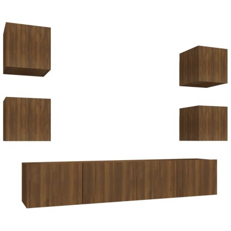 Set Mobili Porta TV 6 pz Rovere Marrone in Legno Multistrato