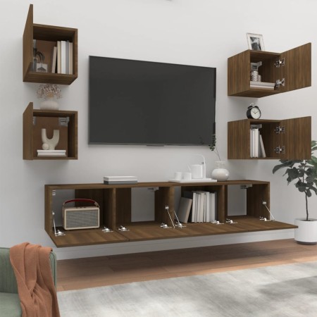 Set Mobili Porta TV 6 pz Rovere Marrone in Legno Multistrato