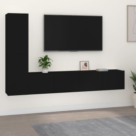 Set Mobili Porta TV 4 pz Nero in Legno Multistrato