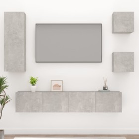 Set di Mobili Porta TV 5 pz Grigio Cemento in Legno Multistrato