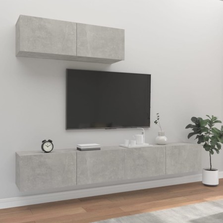 Set di Mobili Porta TV 3 pz Grigio Cemento in Legno Multistrato