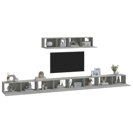 Set di Mobili Porta TV 6 pz Grigio Cemento in Legno Multistrato