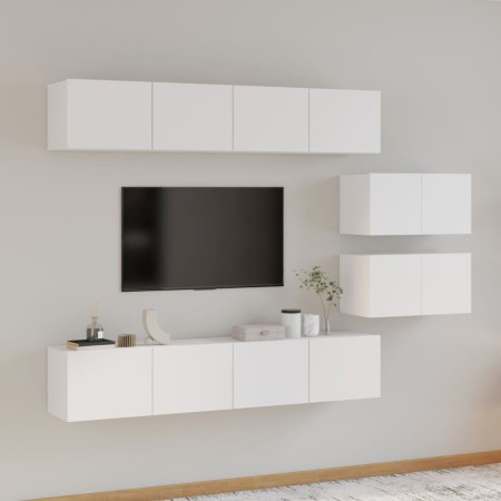 Set di Mobili Porta TV 6 pz Bianco Lucido in Legno Multistrato