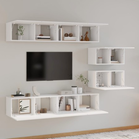 Set di Mobili Porta TV 6 pz Bianco Lucido in Legno Multistrato