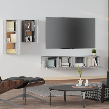 Set di Mobili Porta TV 4 pz Grigio Sonoma in Legno Multistrato