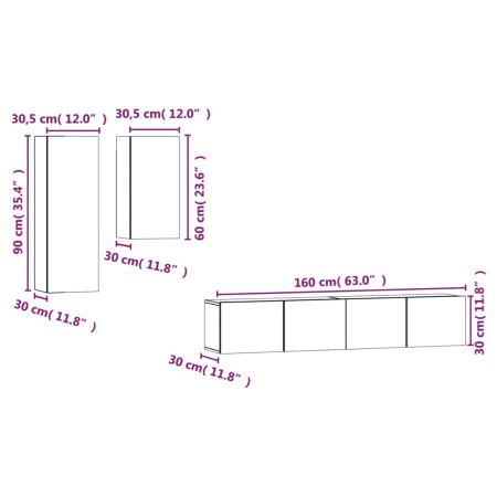 Set di Mobili Porta TV 4 pz Grigio Sonoma in Legno Multistrato