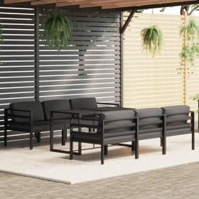 Set Divani da Giardino 7 pz con Cuscini in Alluminio Antracite