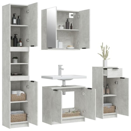 Set Mobili da Bagno 4 pz Grigio Cemento in Legno Multistrato