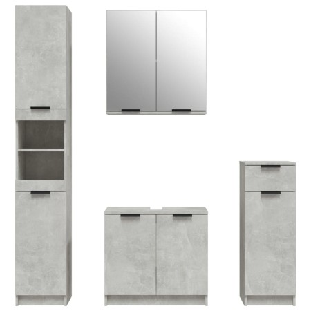 Set Mobili da Bagno 4 pz Grigio Cemento in Legno Multistrato