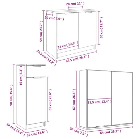 Set Mobili da Bagno 4 pz Grigio Cemento in Legno Multistrato