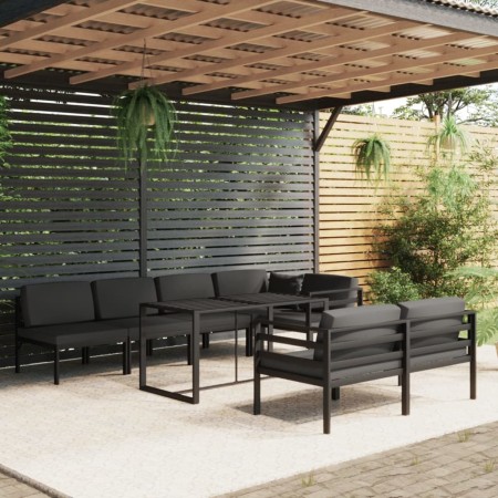 Set Divani da Giardino 8 pz con Cuscini in Alluminio Antracite