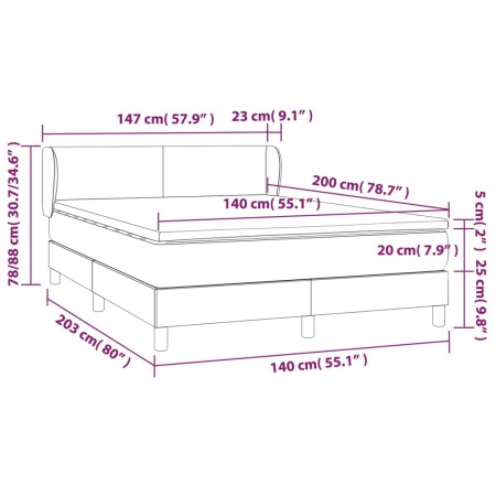 Giroletto a Molle con Materasso Grigio Scuro 140x200 cm Velluto