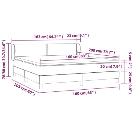 Giroletto a Molle con Materasso Grigio Chiaro 160x200cm Velluto